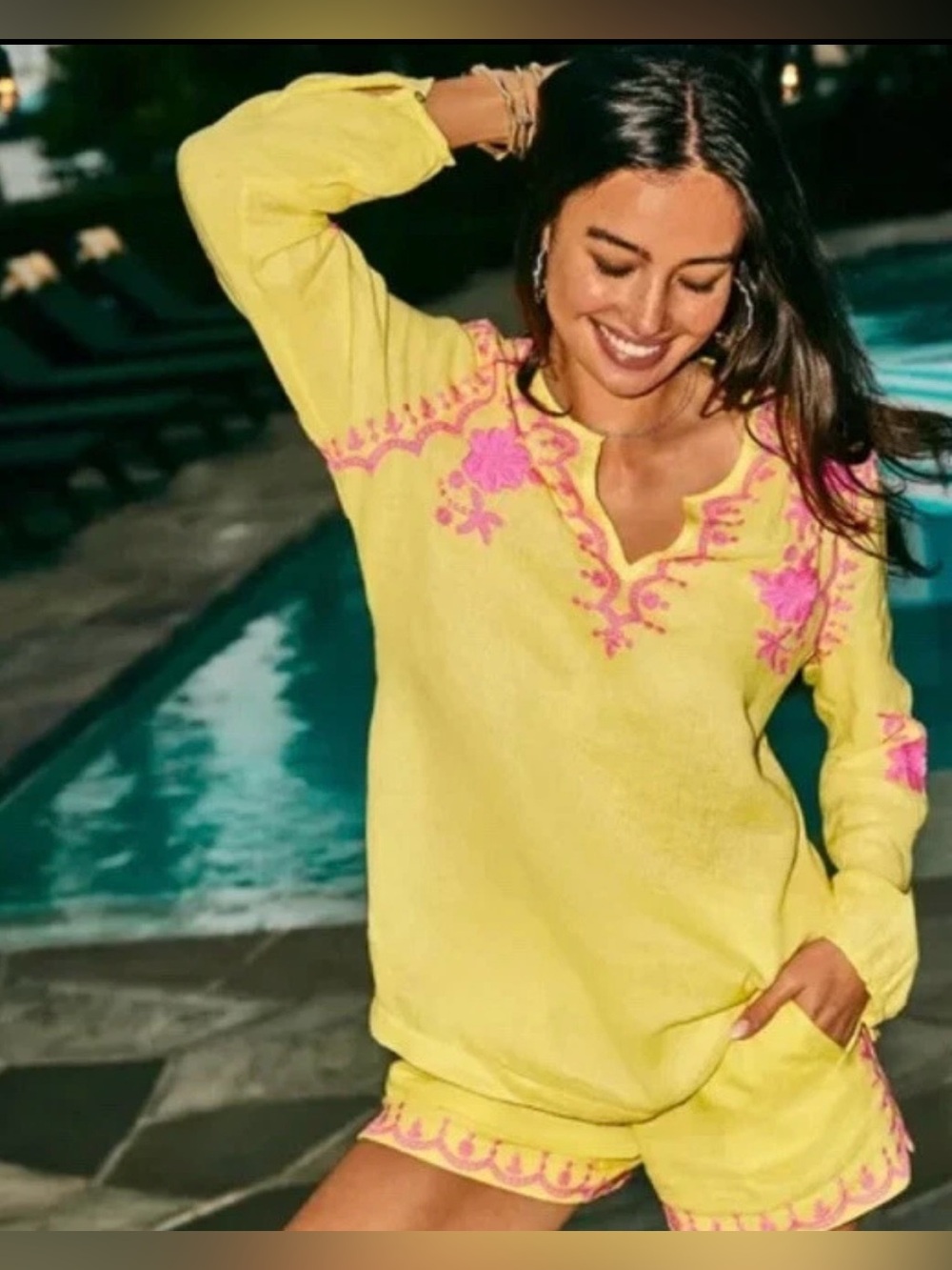 Lilly Pulitzer Colby embroidered linen long sleeve tunic top